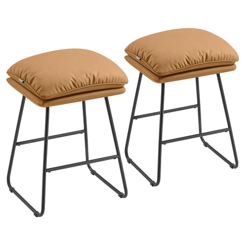 Counter Stools Set of 2 with Soft Cushion and Sled Base Caramel Brown