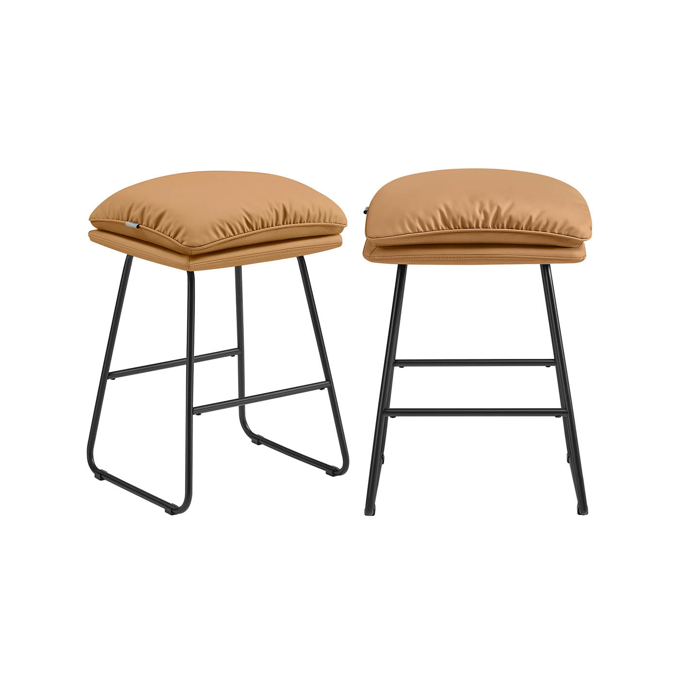 Counter Stools Set of 2 with Soft Cushion and Sled Base Caramel Brown