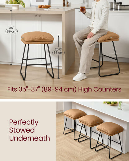 Counter Stools Set of 2 with Soft Cushion and Sled Base Caramel Brown