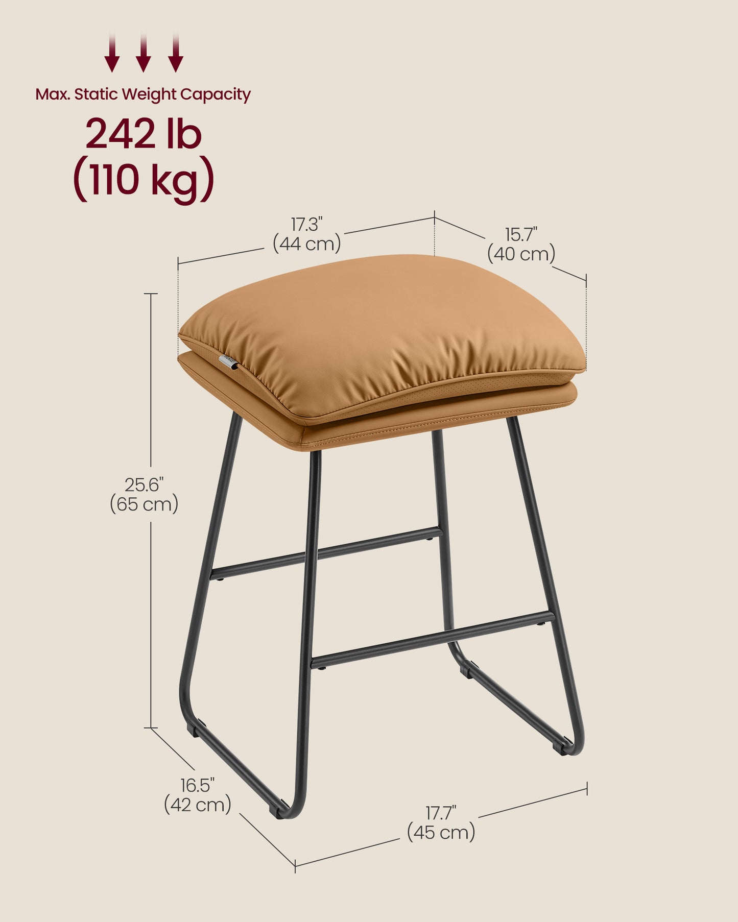 Counter Stools Set of 2 with Soft Cushion and Sled Base Caramel Brown