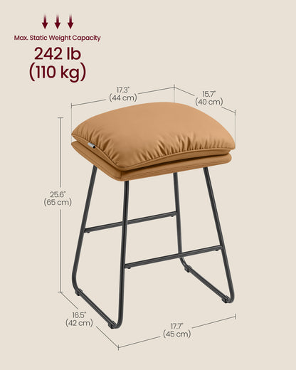Counter Stools Set of 2 with Soft Cushion and Sled Base Caramel Brown