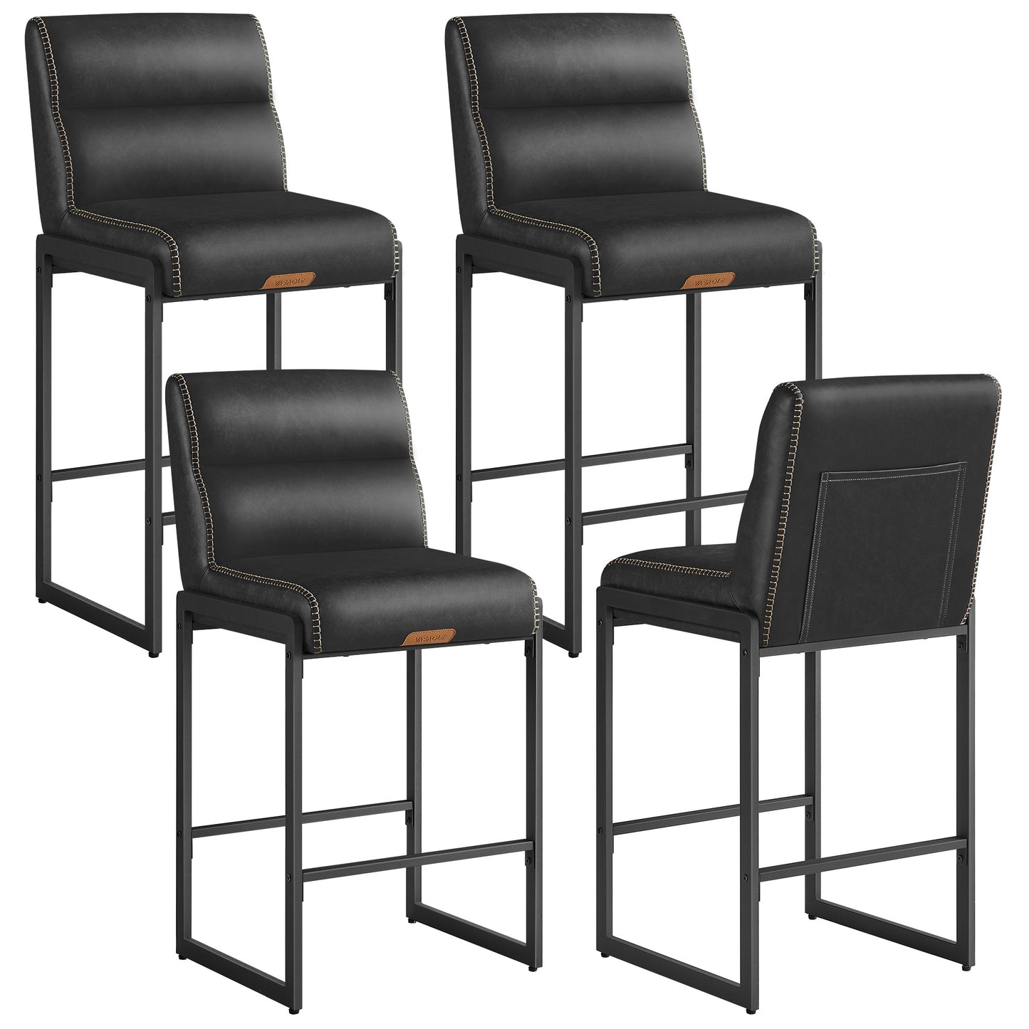 EKHO Collection - Bar Stools Set of 4, Counter Height Stools with Backs, Ink Black