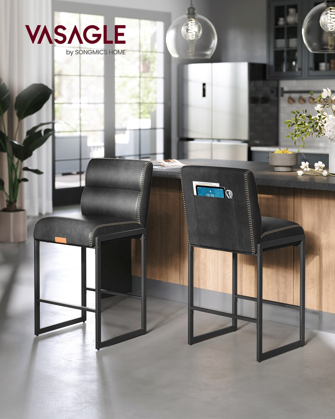 EKHO Collection - Bar Stools Set of 2, Counter Height Stools with Backs, Forest Green