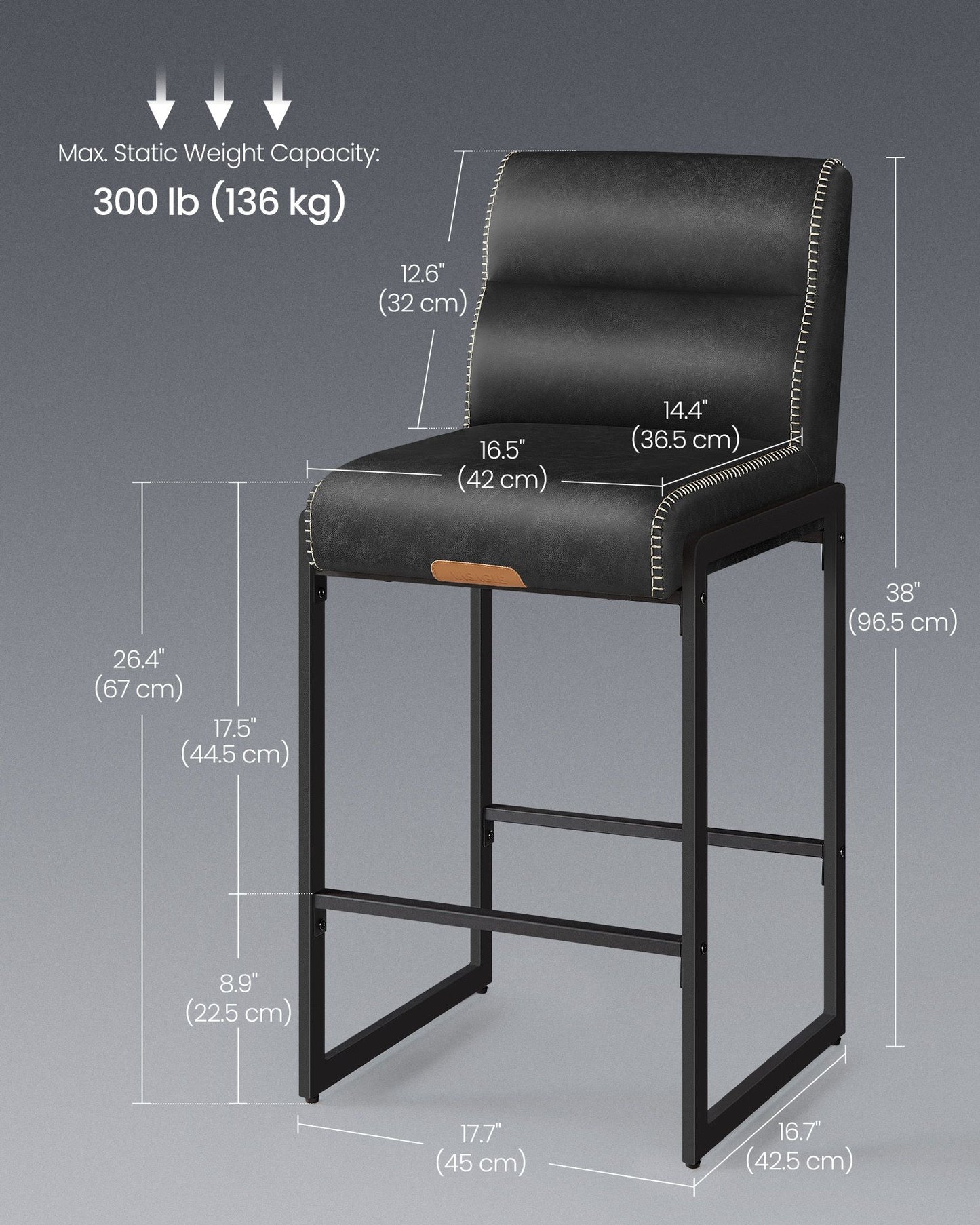 EKHO Collection - Bar Stools Set of 4, Counter Height Stools with Backs, Ink Black