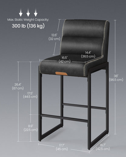 EKHO Collection - Bar Stools Set of 4, Counter Height Stools with Backs, Ink Black