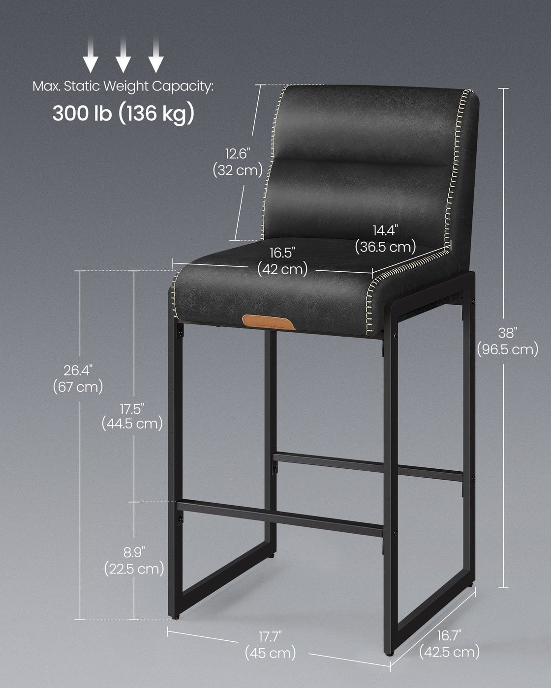 EKHO Collection - Bar Stools Set of 2, Counter Height Stools with Backs, Forest Green