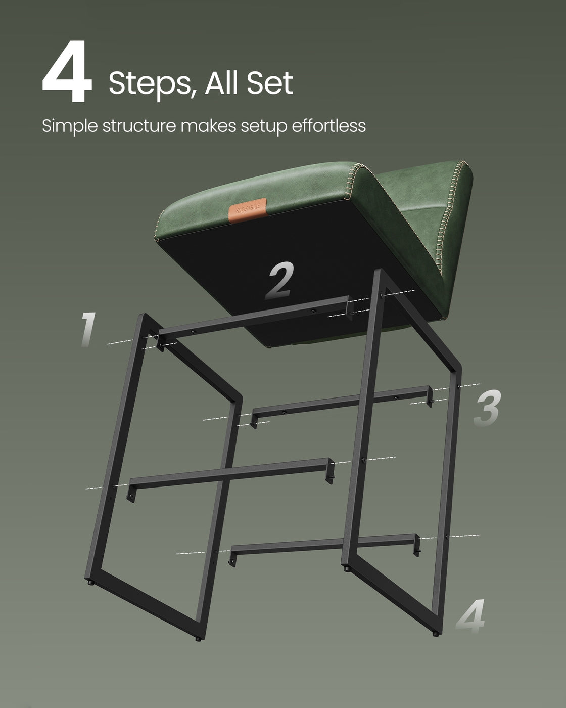 EKHO Collection - Bar Stools Set of 2, Counter Height Stools with Backs, Forest Green - HWLEXTRA 