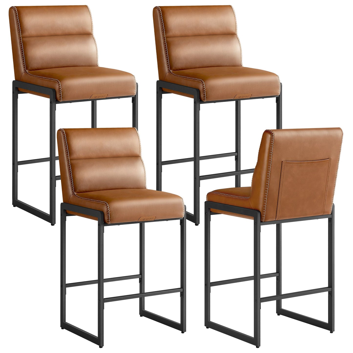EKHO Collection - Bar Stools Set of 4, Counter Height Stools with Backs, Caramel Brown