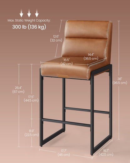 EKHO Collection - Bar Stools Set of 4, Counter Height Stools with Backs, Caramel Brown