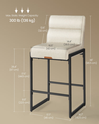 EKHO Collection - Bar Stools Set of 4, Counter Height Stools with Backs, Cream White