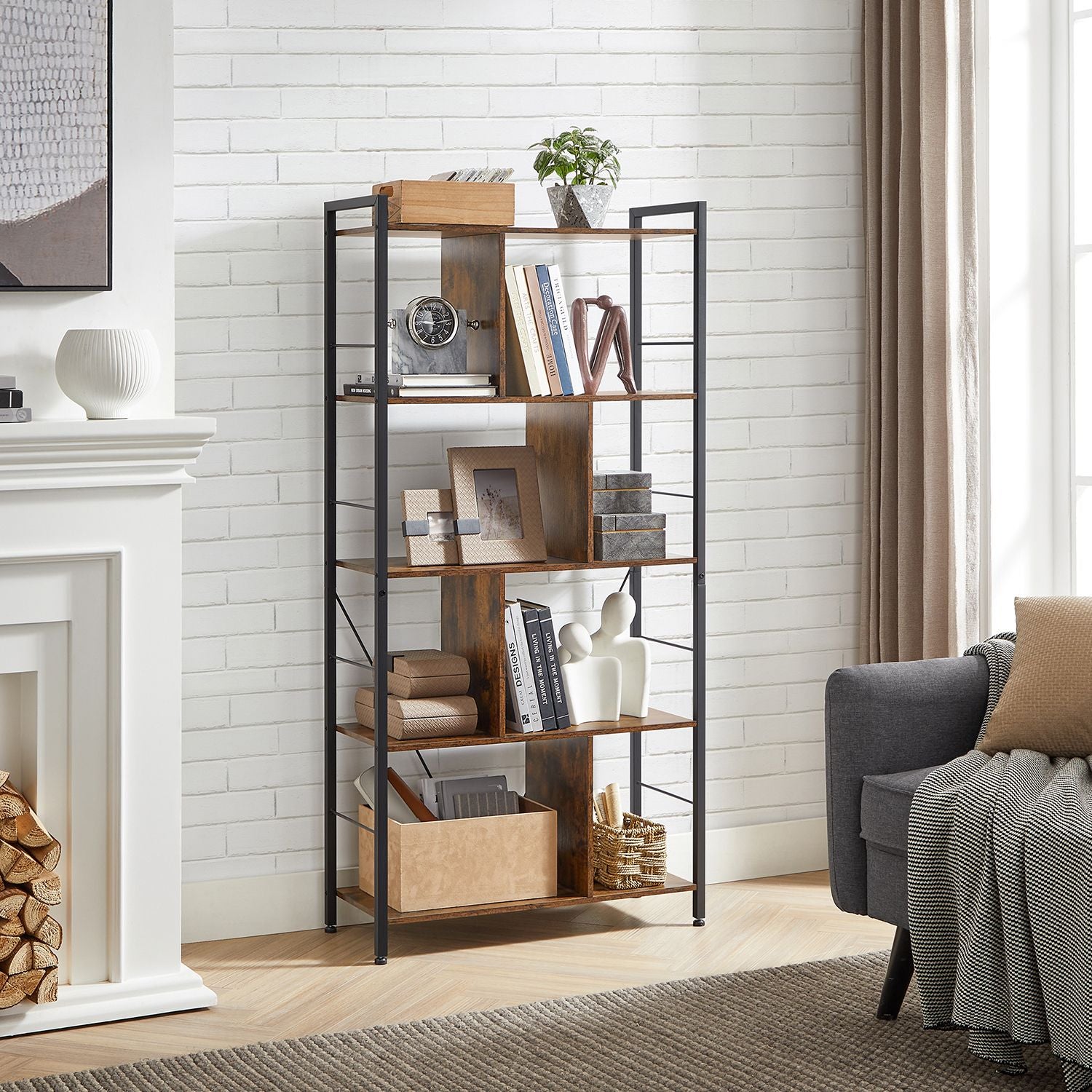Bookshelf，5 Tier Living Room Shelf - image 3
