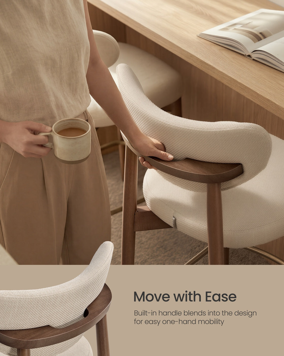 Upholstered wooden bar stool with back for kitchen island - image 41