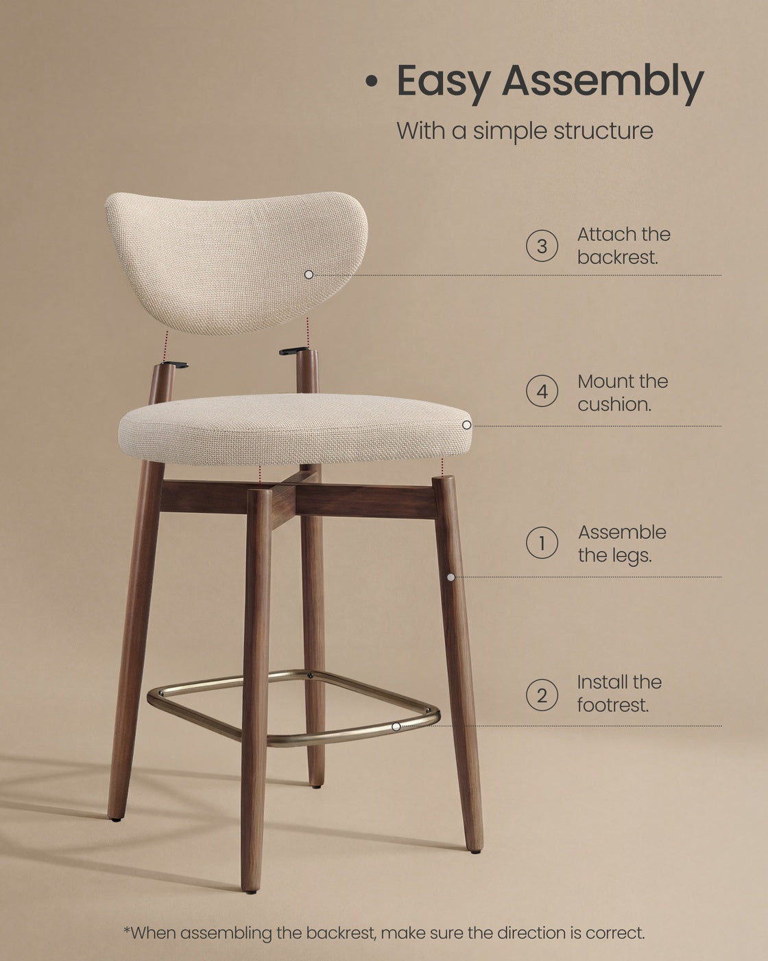 Upholstered wooden bar stool with back for kitchen island - image 44