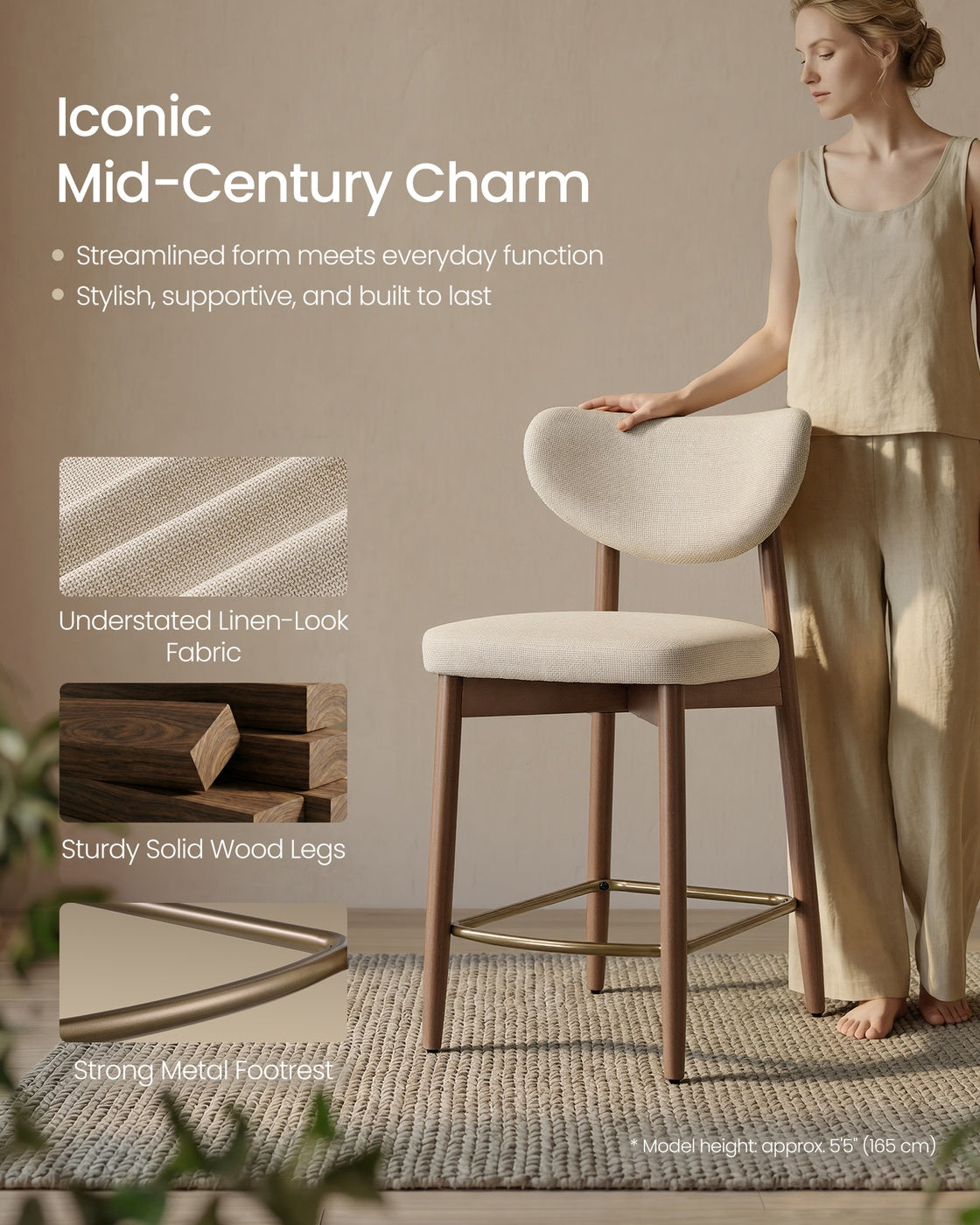 Upholstered wooden bar stool with back for kitchen island - image 11