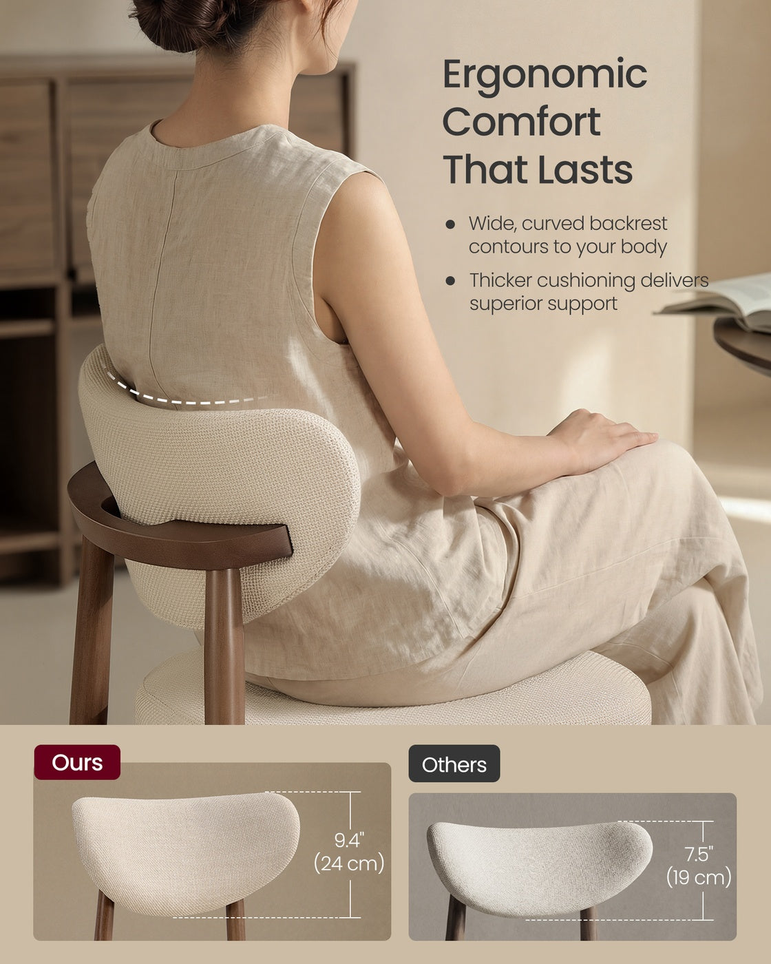 Upholstered wooden bar stool with back for kitchen island - image 12