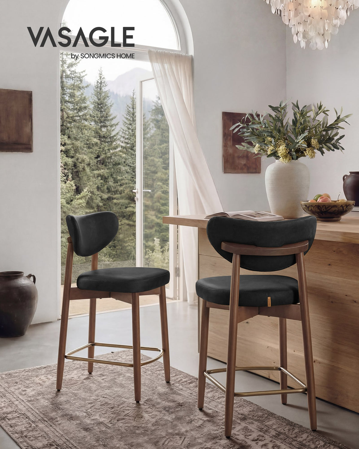 Upholstered wooden bar stool with back for kitchen island - image 2