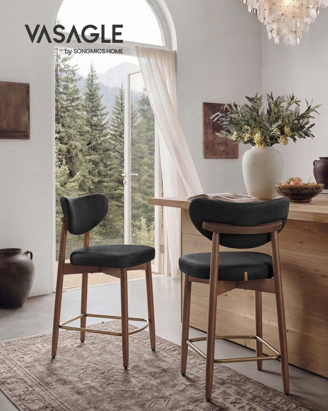 Upholstered wooden bar stool with back for kitchen island - image 28