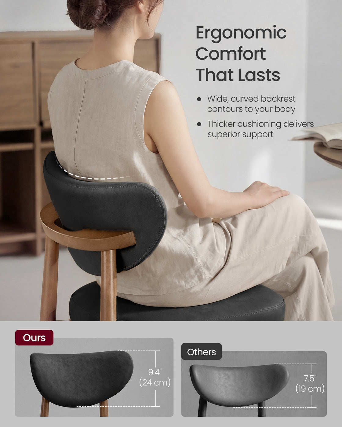 Upholstered wooden bar stool with back for kitchen island - image 30