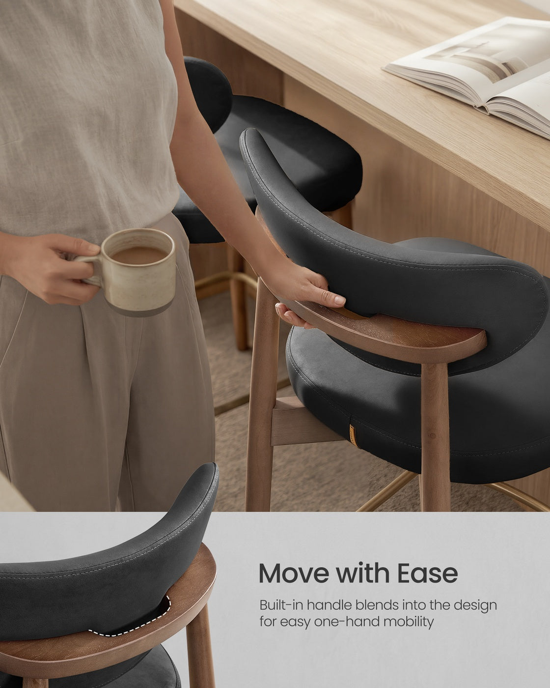 Upholstered wooden bar stool with back for kitchen island - image 32