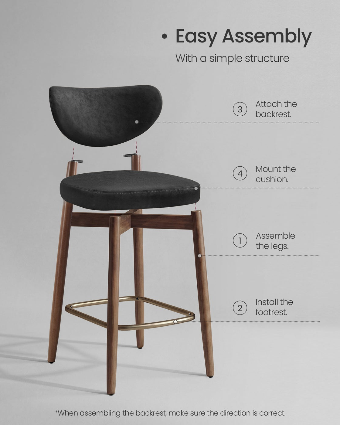Upholstered wooden bar stool with back for kitchen island - image 35