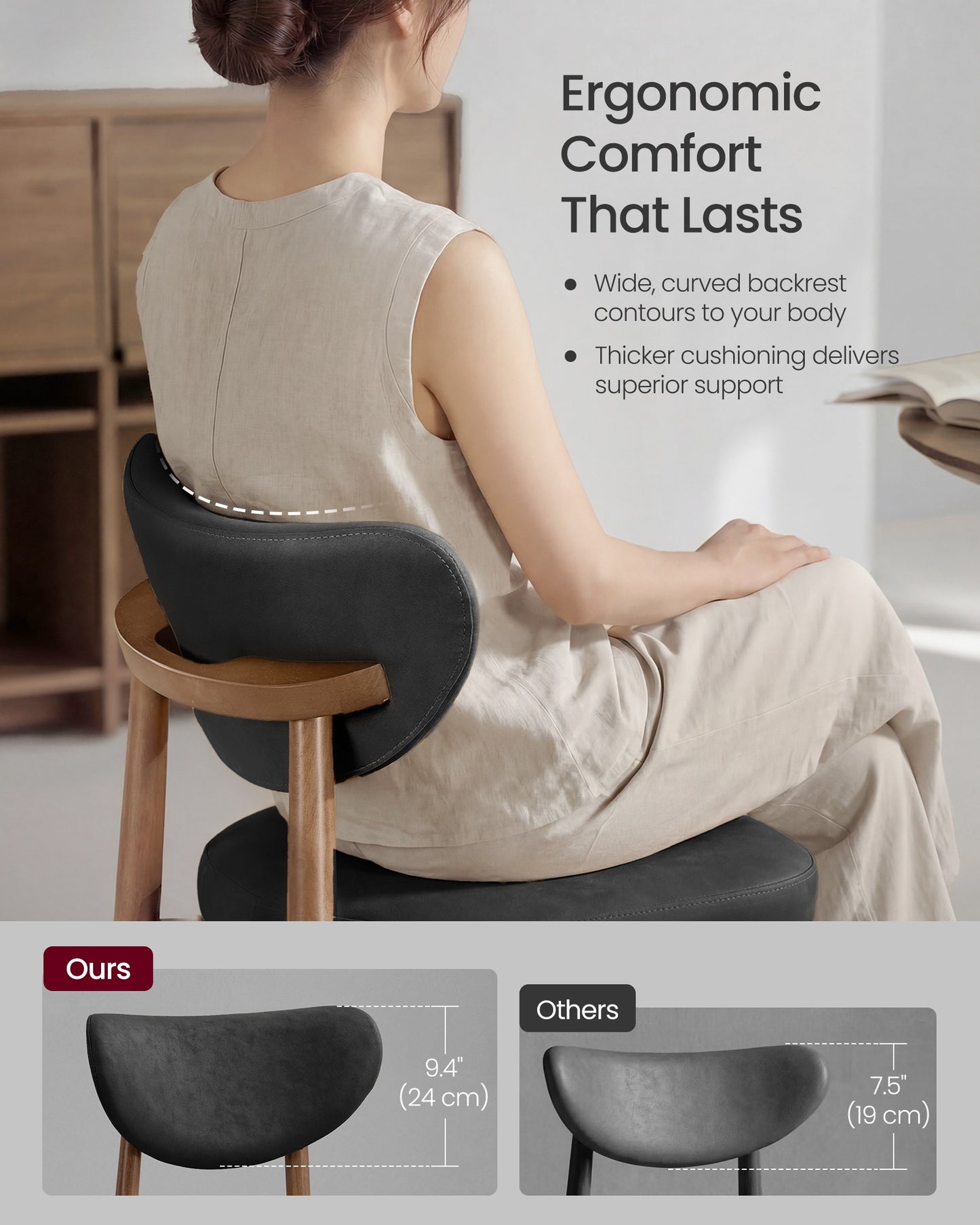 Upholstered wooden bar stool with back for kitchen island - image 4