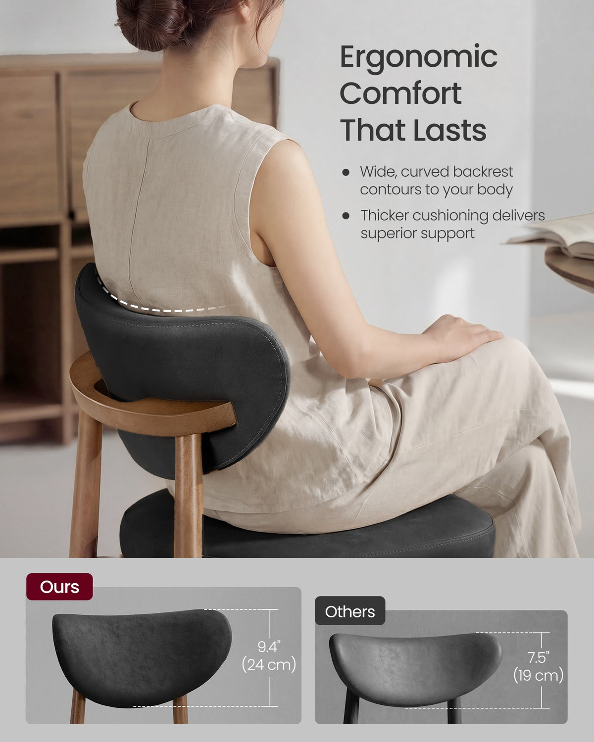 Upholstered wooden bar stool with back for kitchen island - image 4