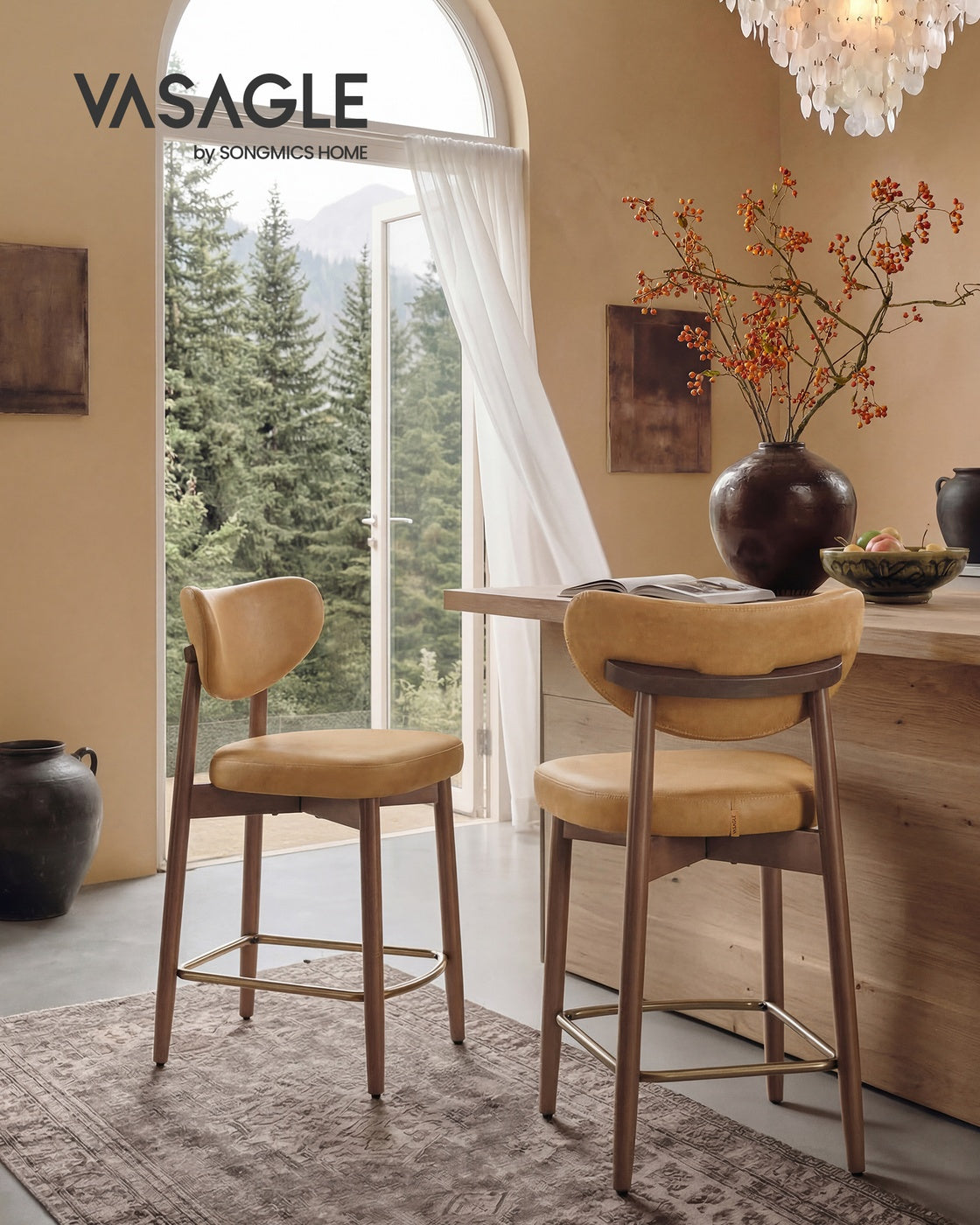 Upholstered wooden bar stool with back for kitchen island - image 46