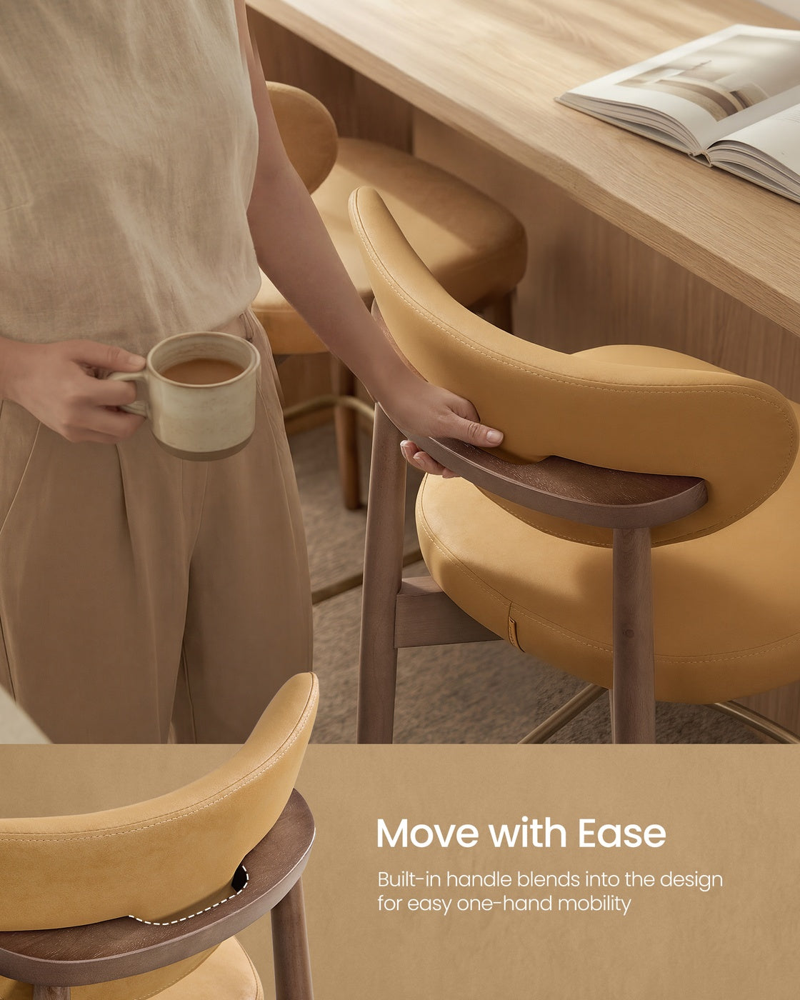 Upholstered wooden bar stool with back for kitchen island - image 50