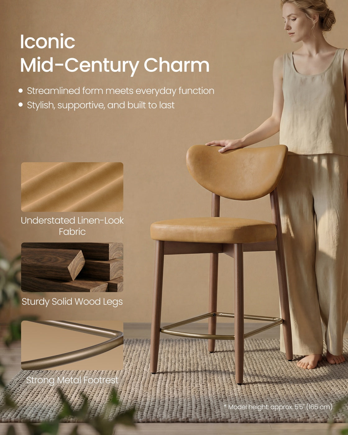 Upholstered wooden bar stool with back for kitchen island - image 20