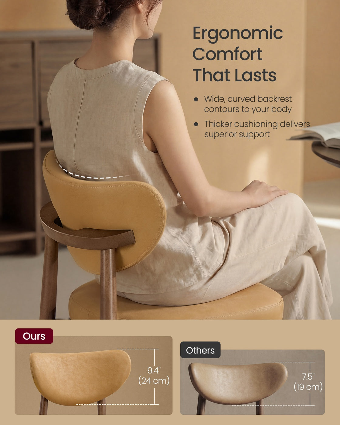 Upholstered wooden bar stool with back for kitchen island - image 21
