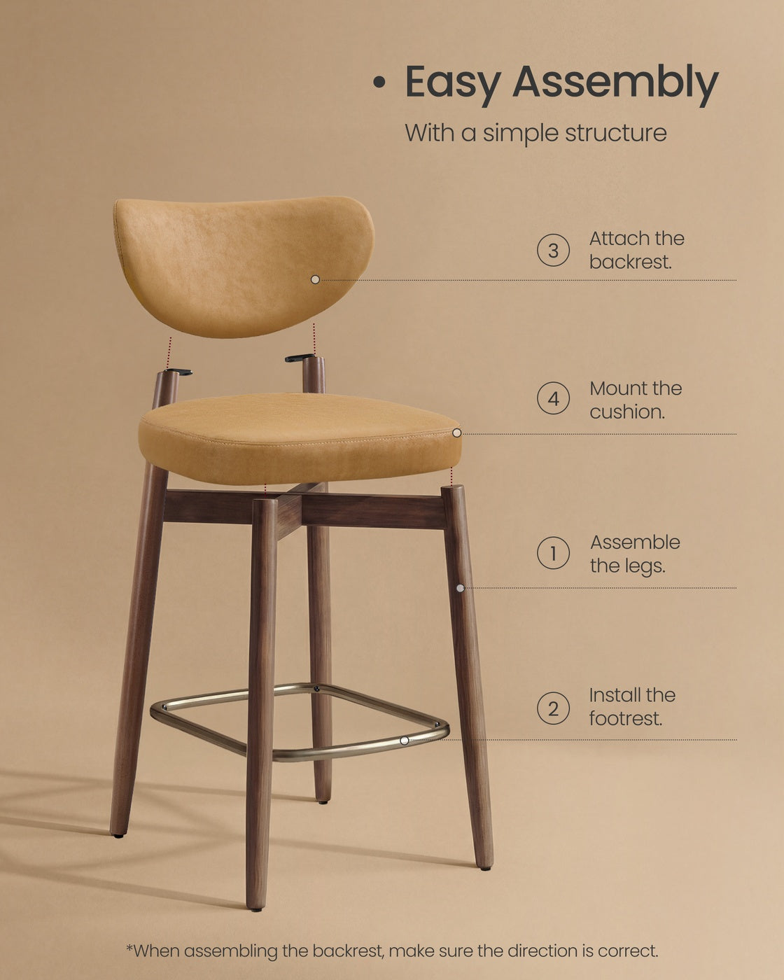 Upholstered wooden bar stool with back for kitchen island - image 26