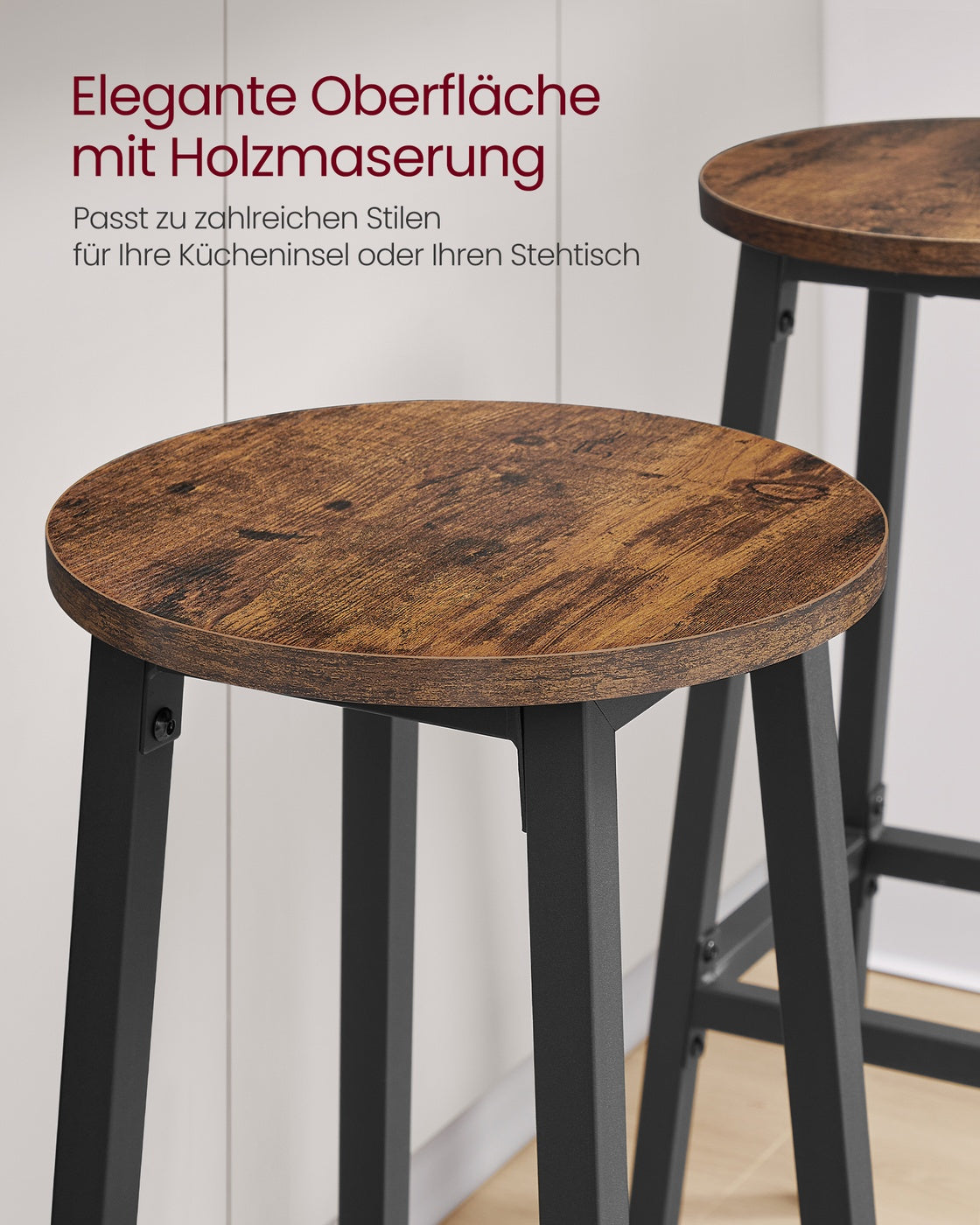 Bar Stools Set of 2 Kitchen Stools 74 cm High Rustic Brown and Black