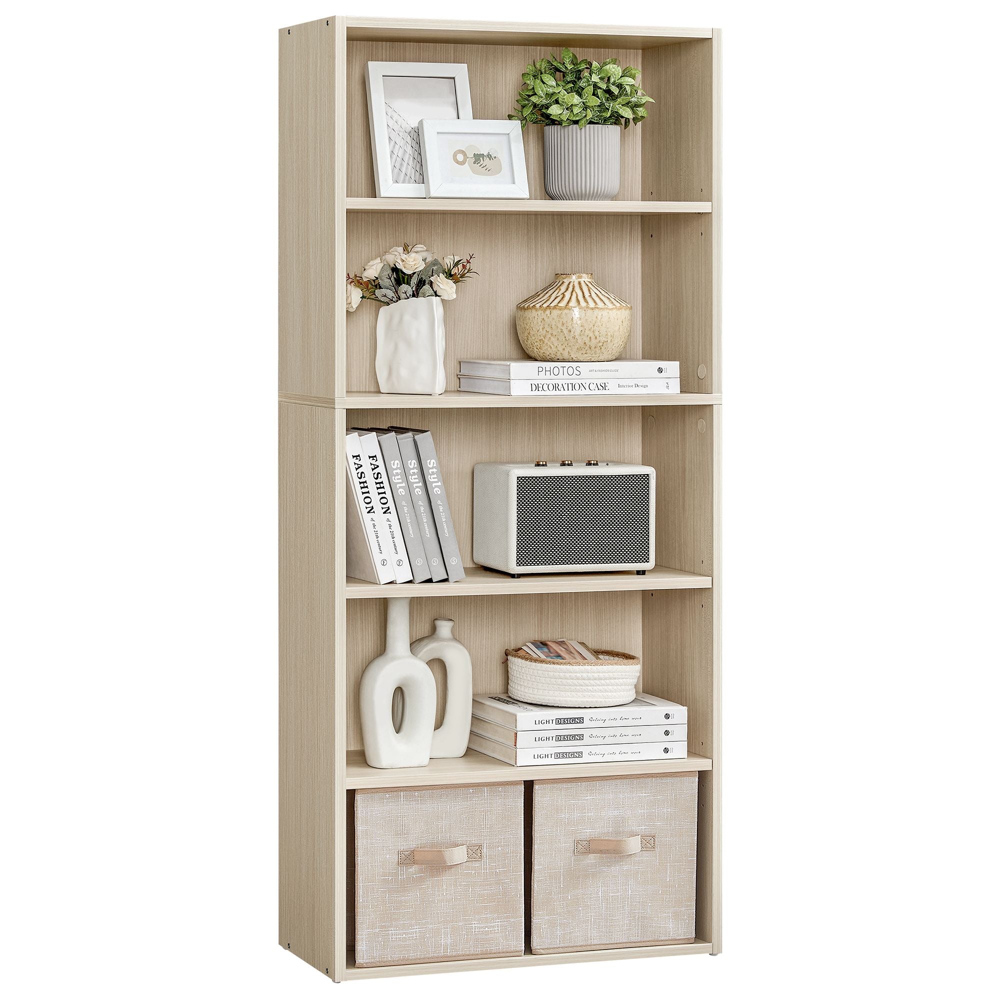 Custos Collection - Bookshelf, 5-Tier Bookcase, Book Shelf, Open Storage Shelf, 9.4 x 23.6 x 52.8 Inches, for Living Room, Home Office, Dinning Room, Natural Beige