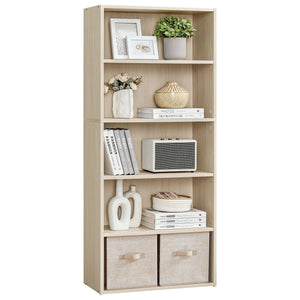 Custos Collection - Bookshelf, 5-Tier Bookcase, Book Shelf, Open Storage Shelf, 9.4 x 23.6 x 52.8 Inches, for Living Room, Home Office, Dinning Room, Natural Beige