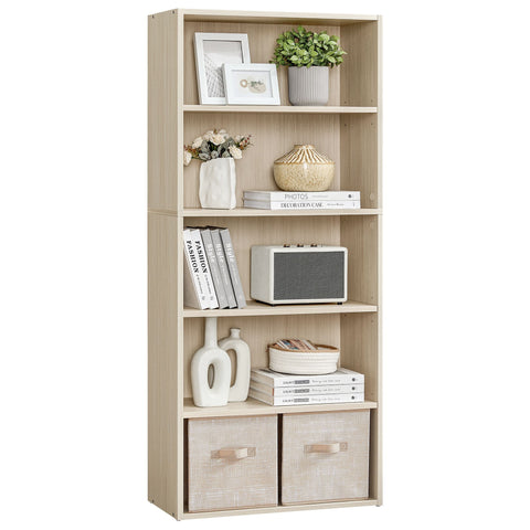 Custos Collection - Bookshelf, 5-Tier Bookcase, Book Shelf, Open Storage Shelf, 9.4 x 23.6 x 52.8 Inches, for Living Room, Home Office, Dinning Room, Natural Beige