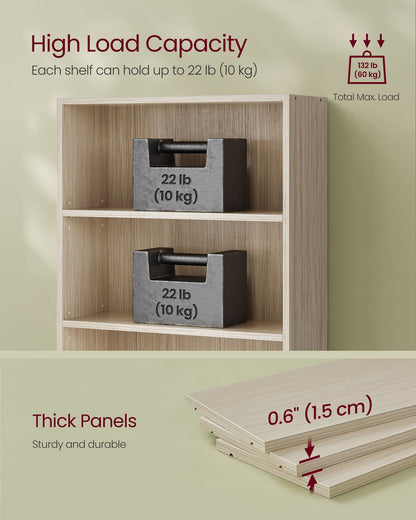 Custos Collection - Bookshelf, 5-Tier Bookcase, Book Shelf, Open Storage Shelf, 9.4 x 23.6 x 52.8 Inches, for Living Room, Home Office, Dinning Room, Natural Beige