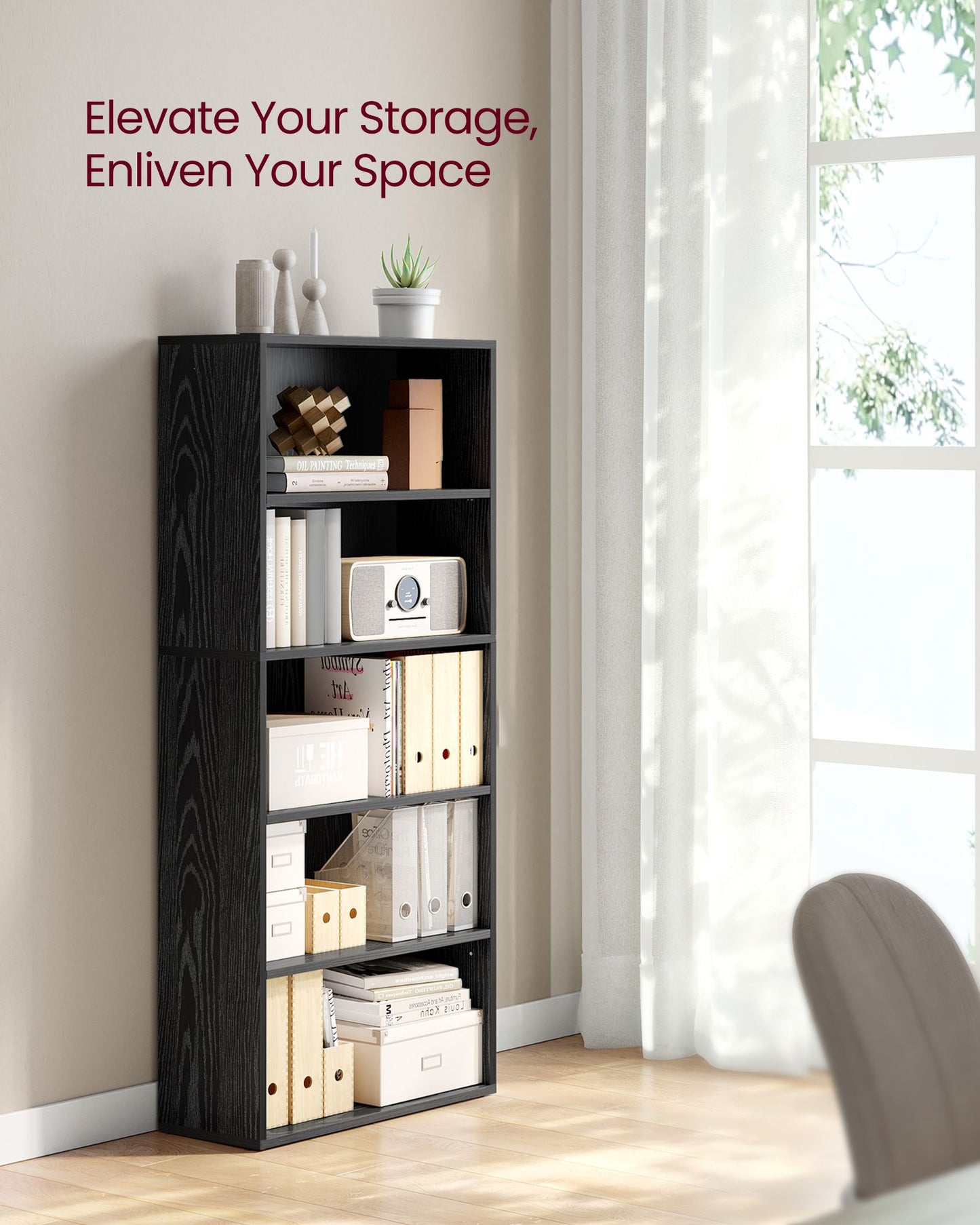 Bookshelf, 23.6 Inches Wide, 5-Tier Open Bookcase with Adjustable Storage Shelves, Floor Standing Unit - image 2
