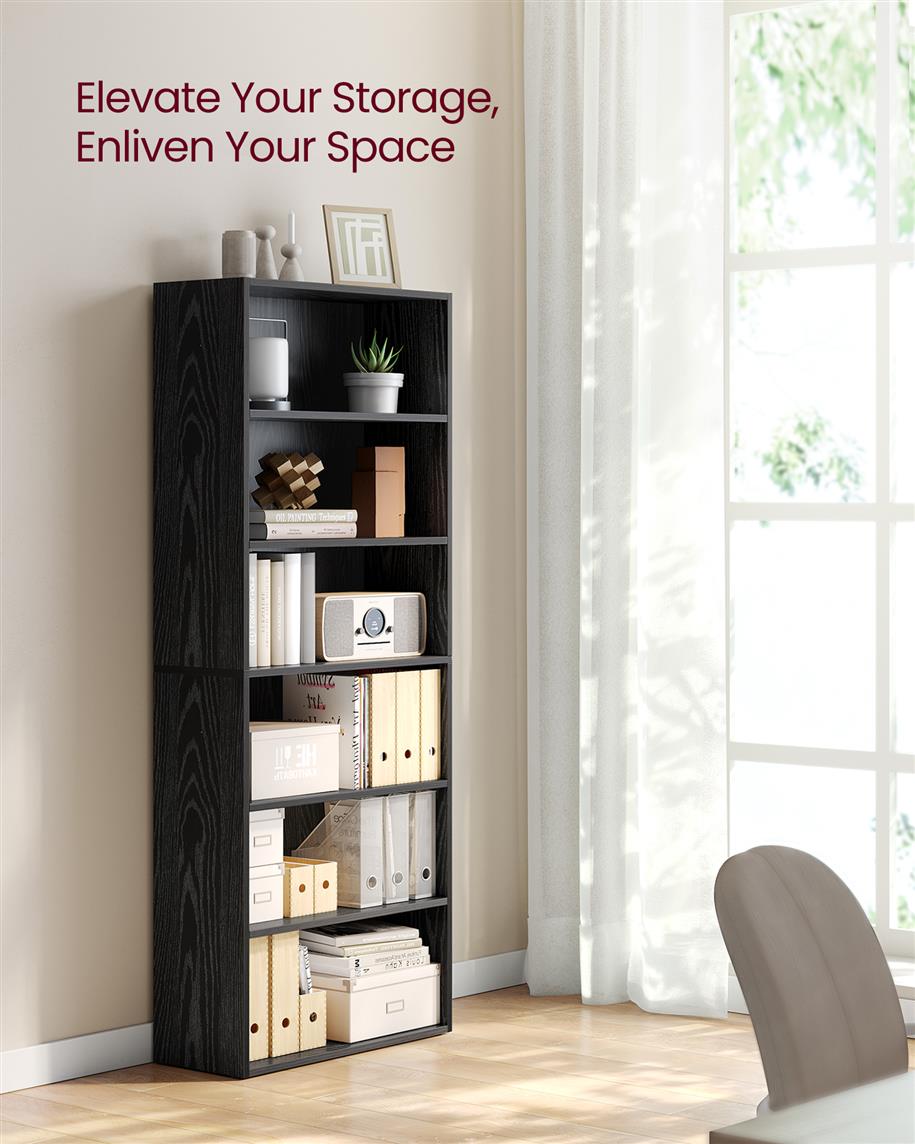 6-Tier Open Bookcase with Adjustable Storage Shelves