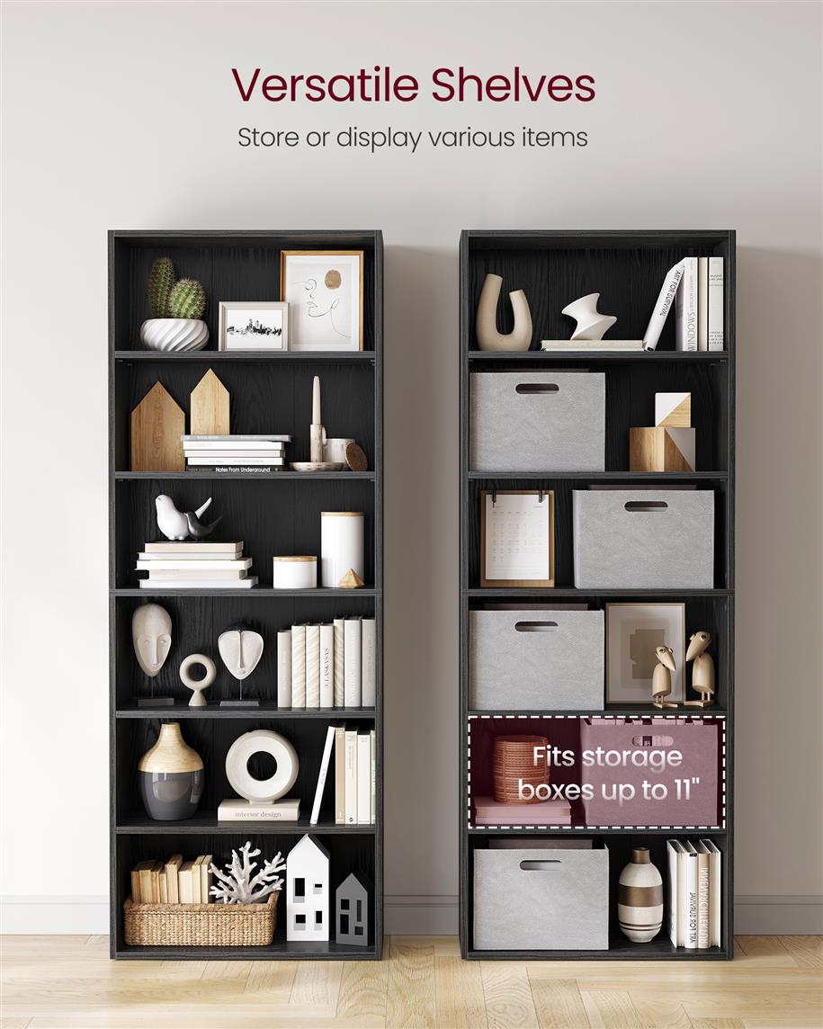 6-Tier Open Bookcase with Adjustable Storage Shelves
