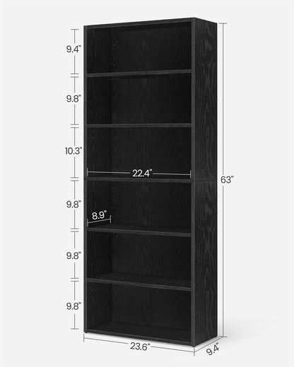 6-Tier Open Bookcase with Adjustable Storage Shelves