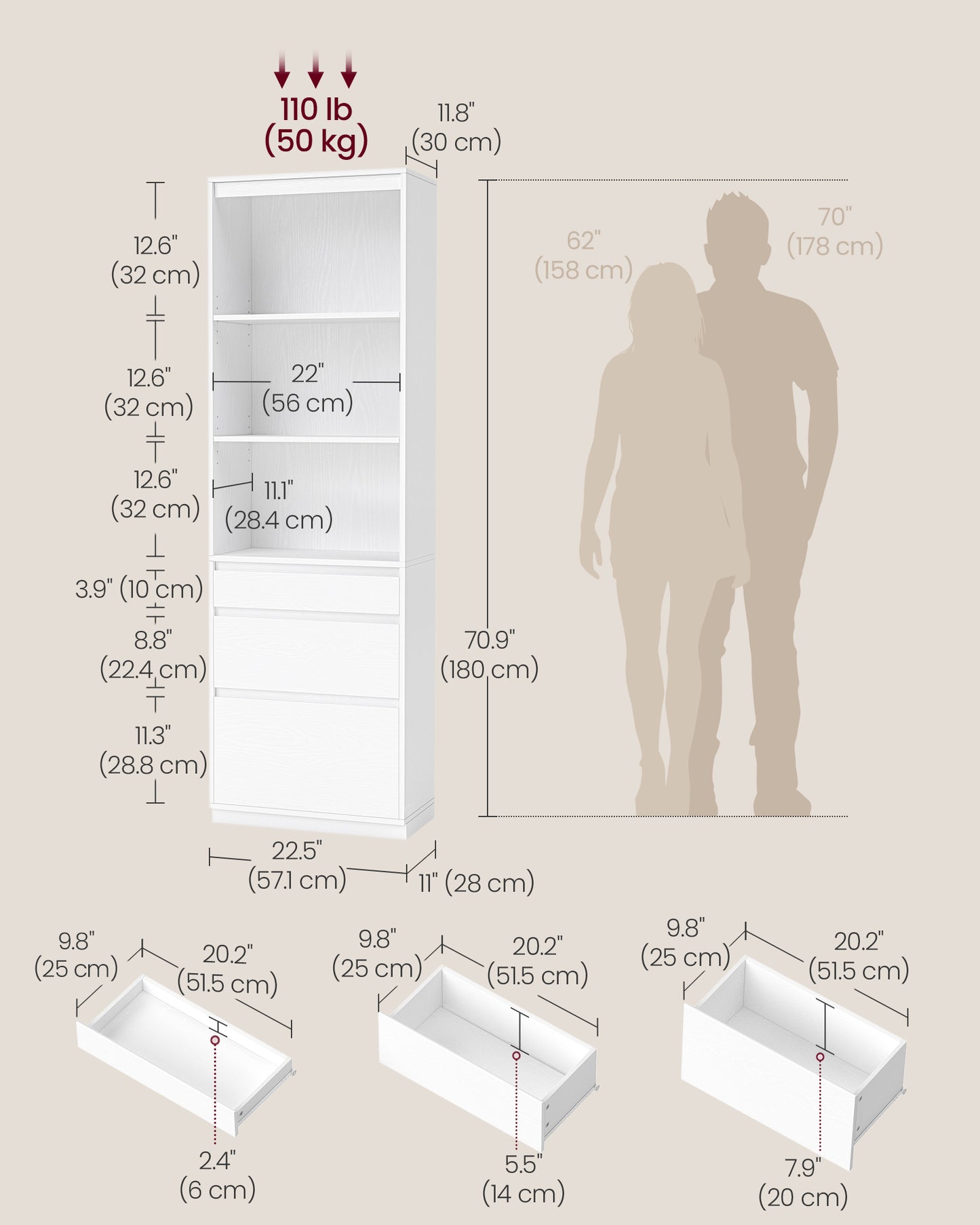 Bookshelf 180 cm Tall Bookcase with 3 Adjustable Shelves - image 5