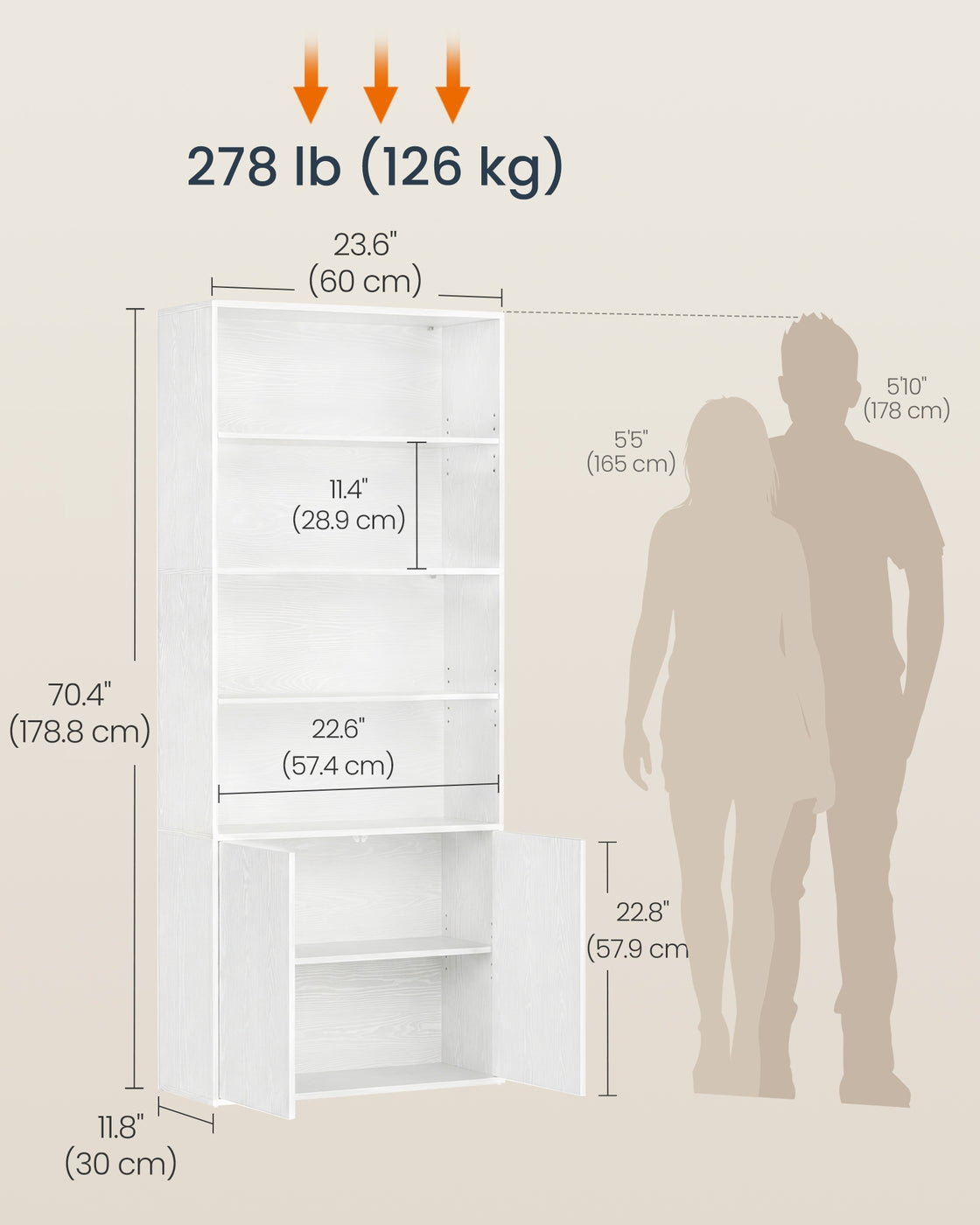 Home Book Shelf 6-Tier Floor Standing Bookcase 70.4 Inches Tall Snow White - image 6