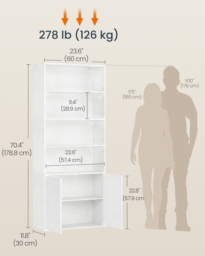 Home Book Shelf 6-Tier Floor Standing Bookcase 70.4 Inches Tall Snow White - image 6