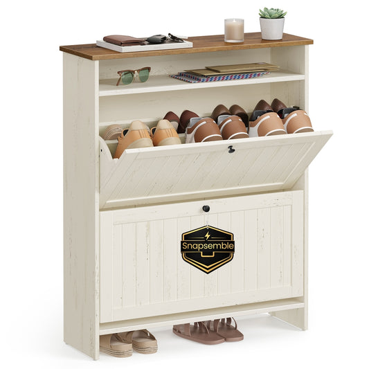 Shoe Cabinet, Snapsemble Superfast Assembly, Shoe Storage Cabinet for Entryway with 2 Flip Drawers - image 1
