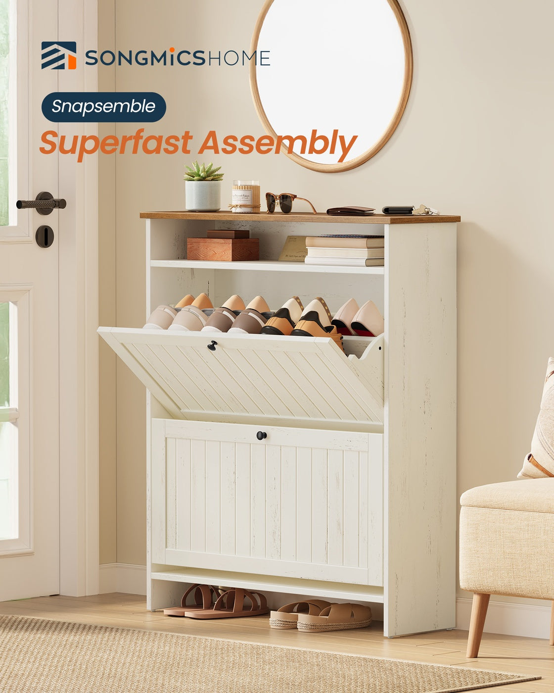 Shoe Cabinet, Snapsemble Superfast Assembly, Shoe Storage Cabinet for Entryway with 2 Flip Drawers - image 2