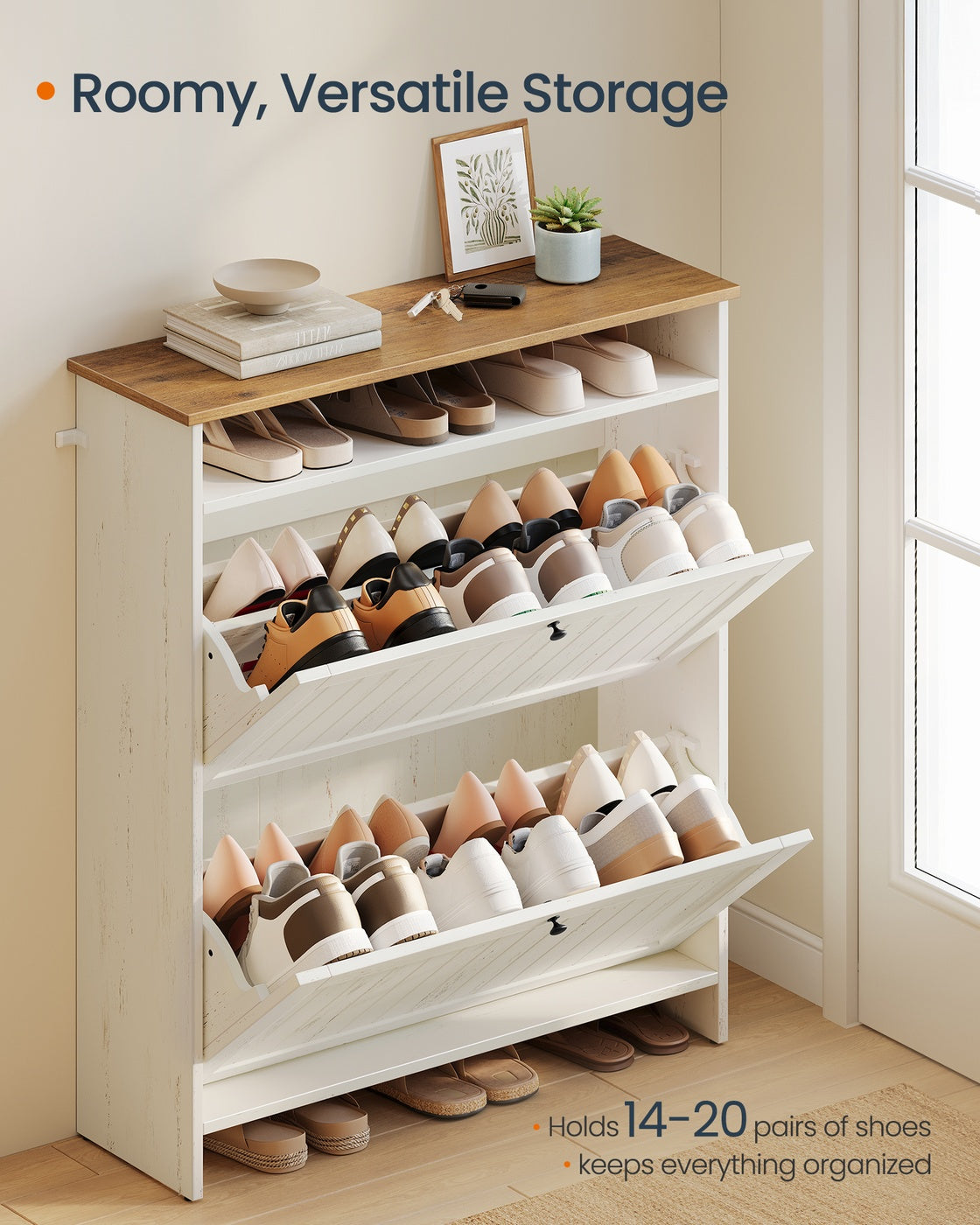 Shoe Cabinet, Snapsemble Superfast Assembly, Shoe Storage Cabinet for Entryway with 2 Flip Drawers - image 3