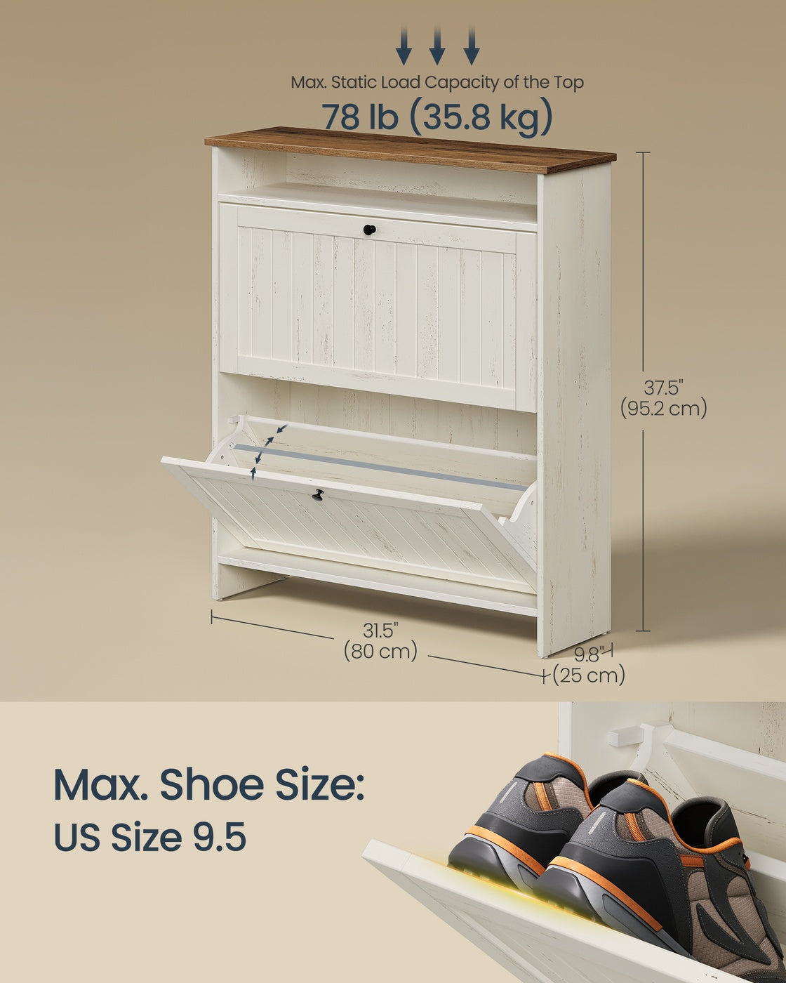 Shoe Cabinet, Snapsemble Superfast Assembly, Shoe Storage Cabinet for Entryway with 2 Flip Drawers - image 6