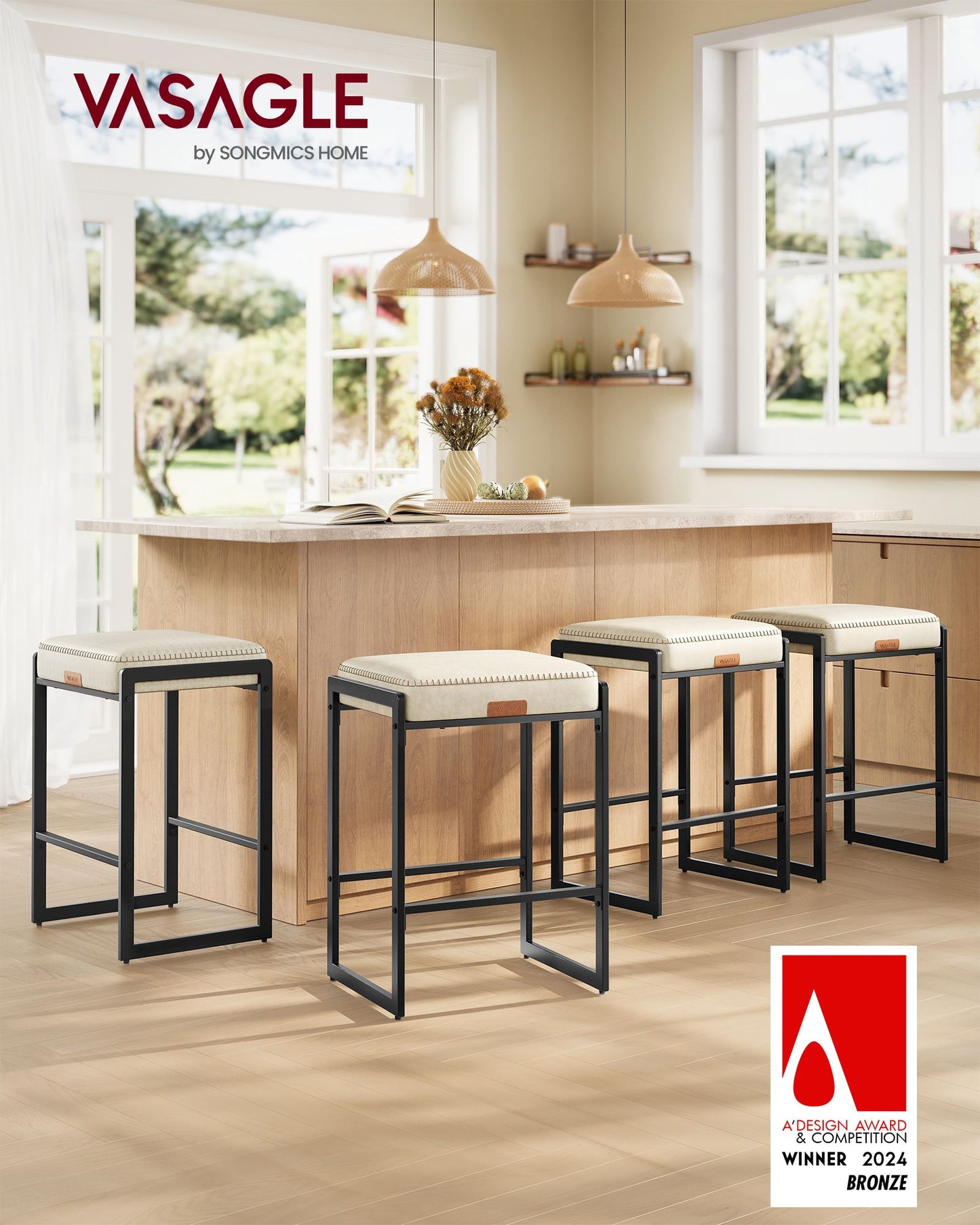 EKHO Collection - Bar Stools Set of 4, Counter Height Bar Stools, Cream White