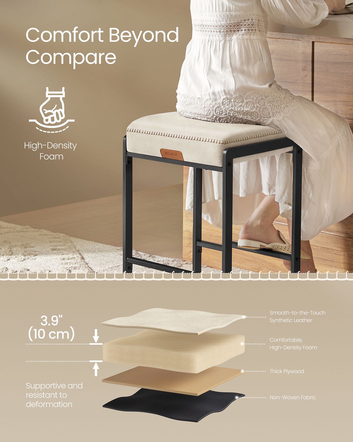 EKHO Collection - Bar Stools Set of 4, Counter Height Bar Stools, Cream White