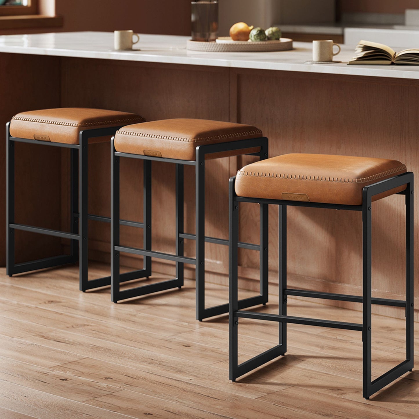 EKHO Collection Bar Stools Set of 3, Caramel Brown